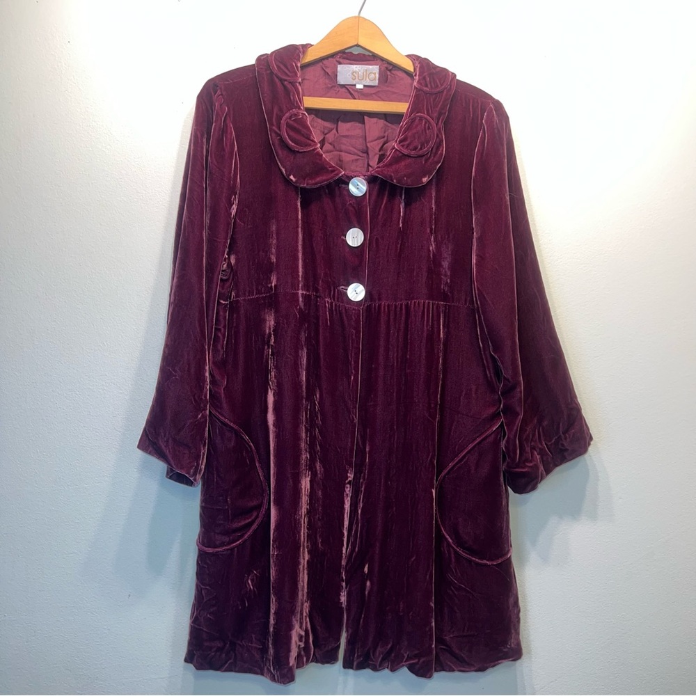 Sula Clothing 100% Silk Coat Plum Jacket Size Large